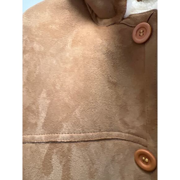 Overland Men’s Soft Suede Sherpa Blazer Shearling Sheepskin Coat Size L Beige - Picture 12 of 16